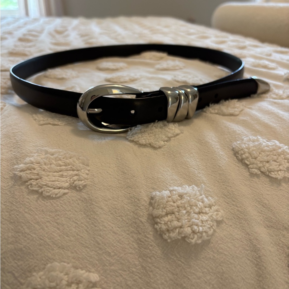 Madewell Black Leather Belt with chunky Silver Buckle